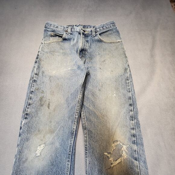 Wrangler Jeans Mens 30x31 Blue Straight Leg Distressed Denim Thrashed - Picture 2 of 12